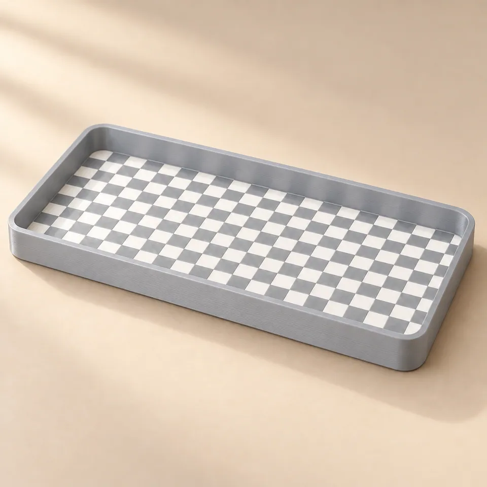 Gri Silk-Beyaz renklerinde damalı 3D baskı mini tepsi