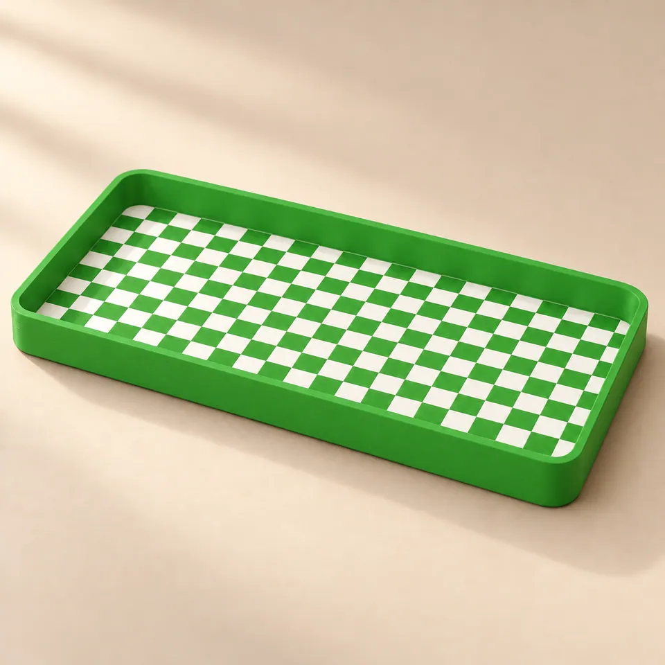 Yeşil-Beyaz renklerinde damalı 3D baskı mini tepsi