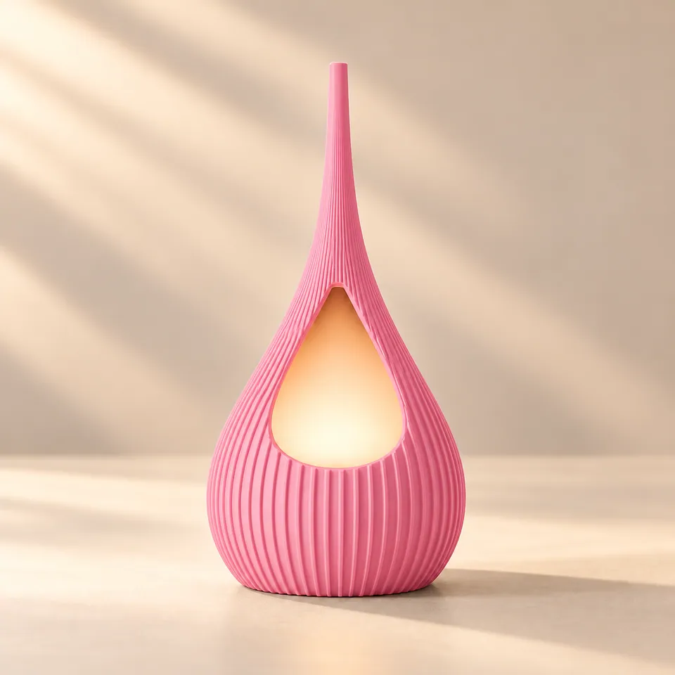 Flamingo Pembe renkli, önündeki damla pencereden ışık süzülen fitilli damla lamba