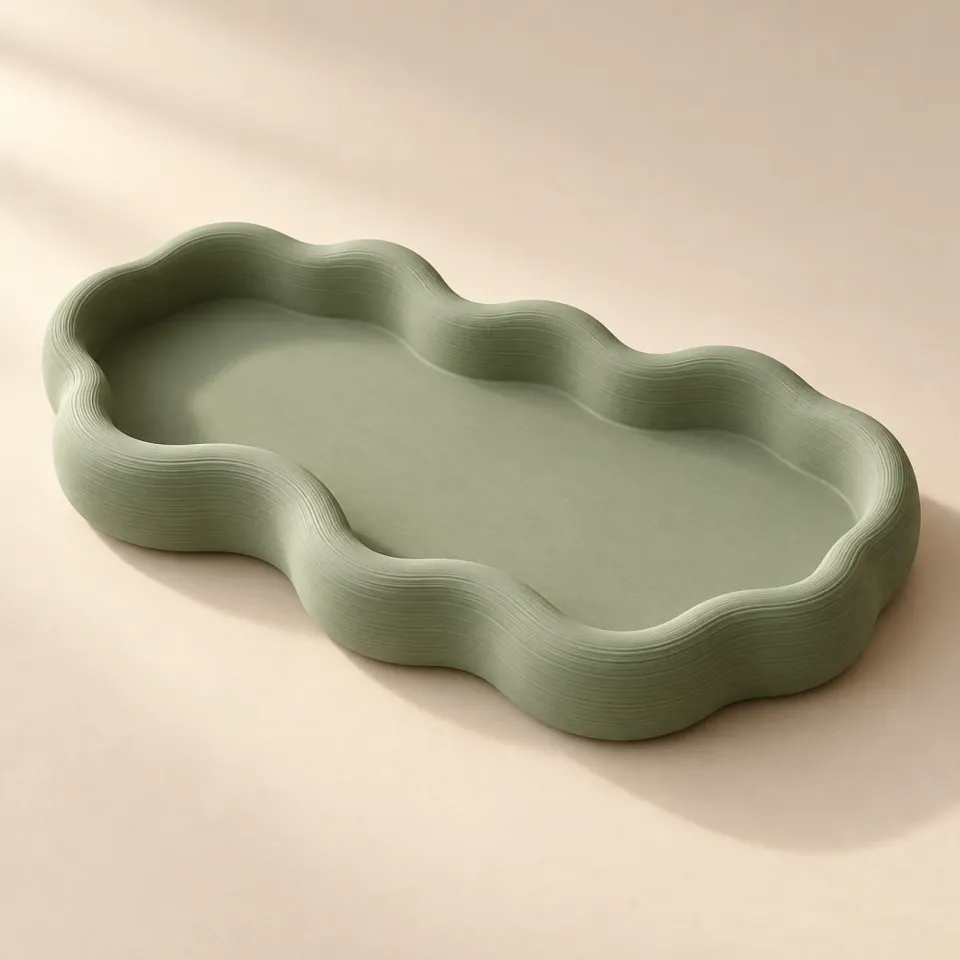 Adaçayı tonlarında Onda Obje Tabağı, 3D baskı dekoratif obje