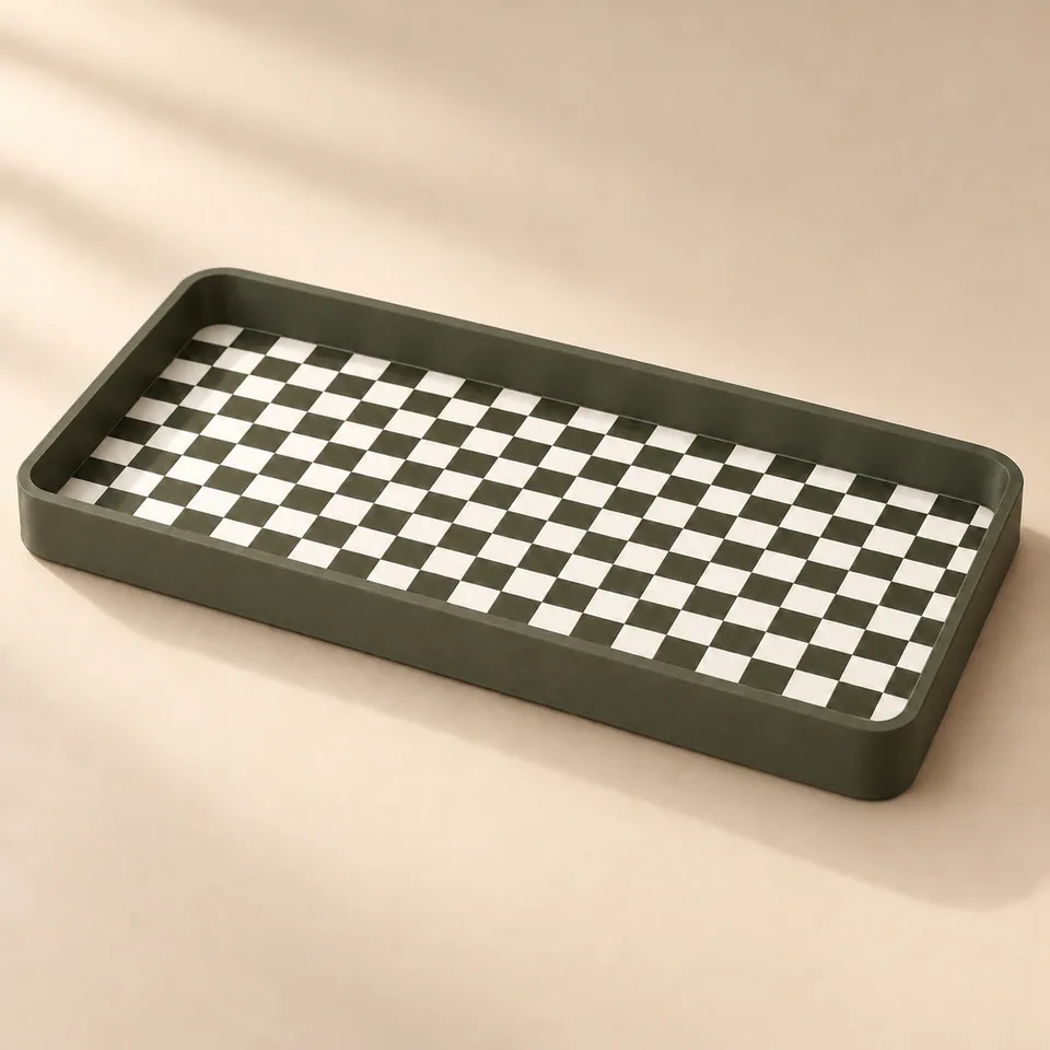 Haki Karbon-Beyaz renklerinde damalı 3D baskı mini tepsi