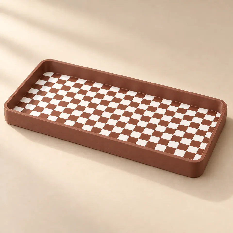 Kahve-Beyaz renklerinde damalı 3D baskı mini tepsi