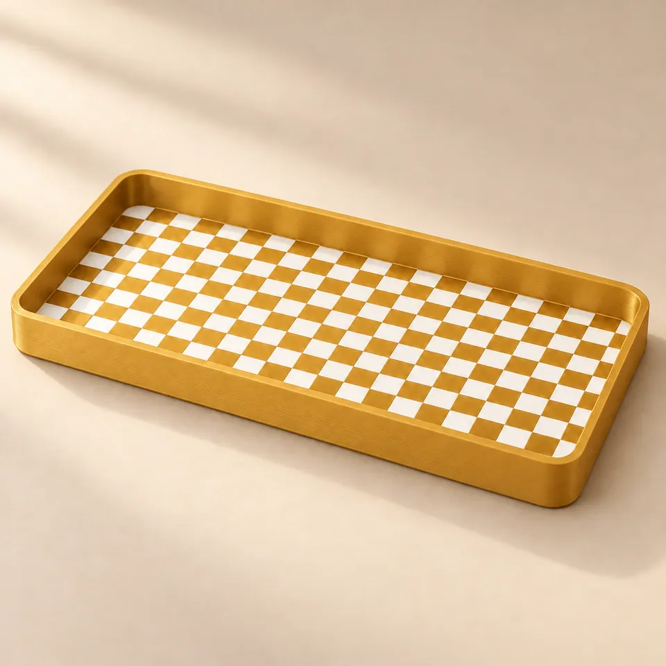Gold Silk-Beyaz renklerinde damalı 3D baskı mini tepsi