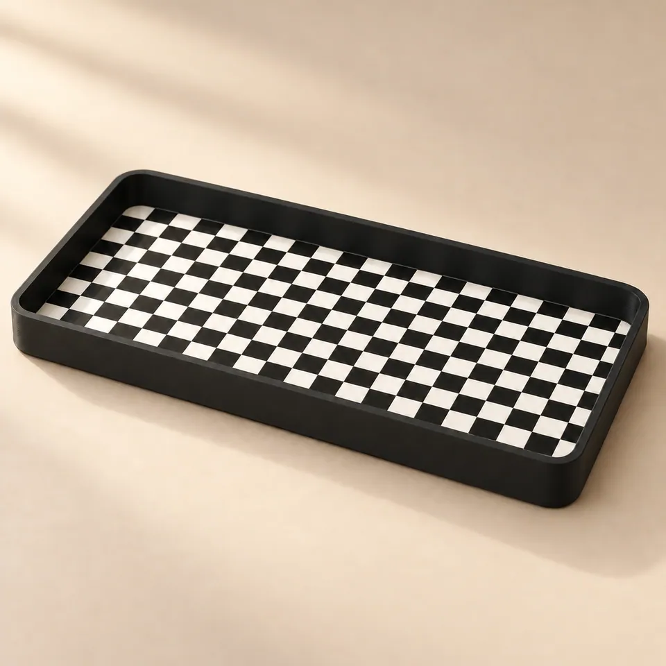 Siyah-Beyaz Silk renklerinde damalı 3D baskı mini tepsi