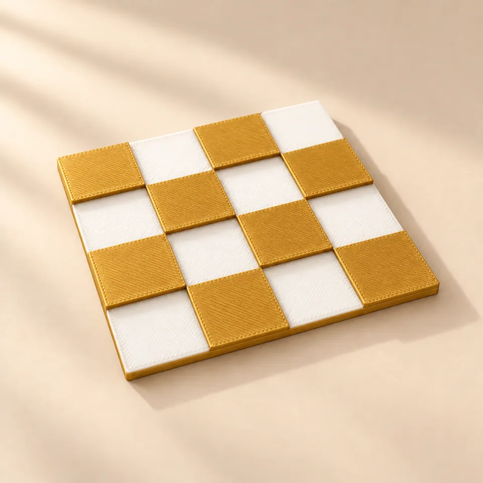 Gold Silk-Beyaz renklerinde damalı 3D baskı bardak altlığı