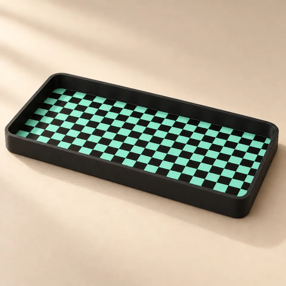 Siyah-Mint renklerinde damalı 3D baskı mini tepsi