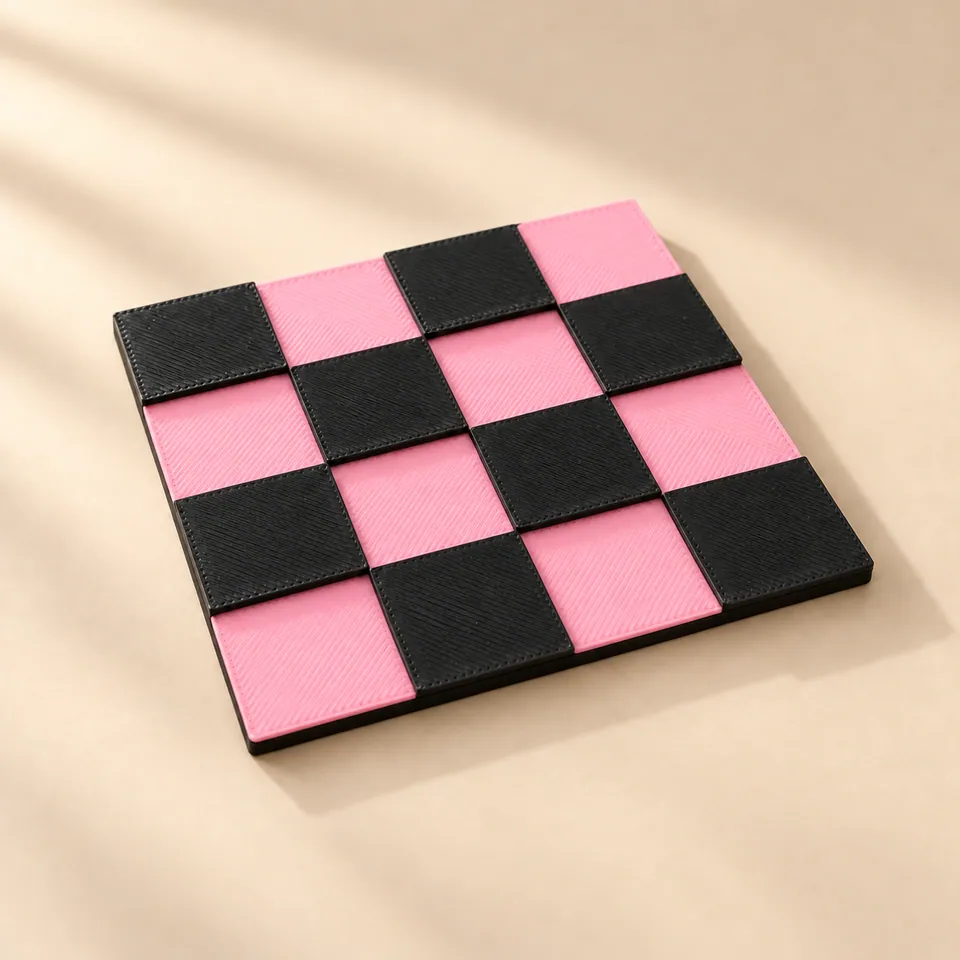 Siyah-Flamingo Pembe renklerinde damalı 3D baskı bardak altlığı
