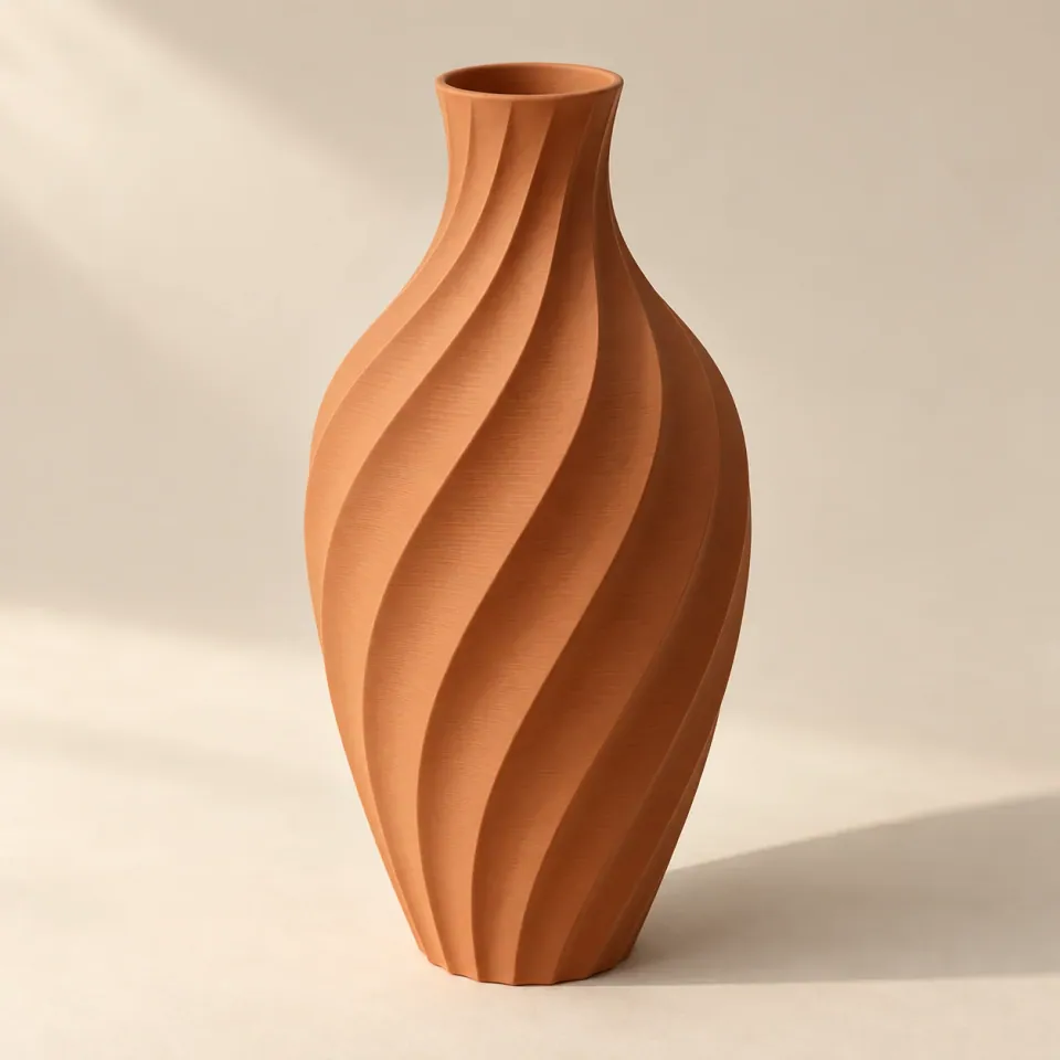 Kiremit tonlarında Terra Vazo, 3D baskı dekoratif obje