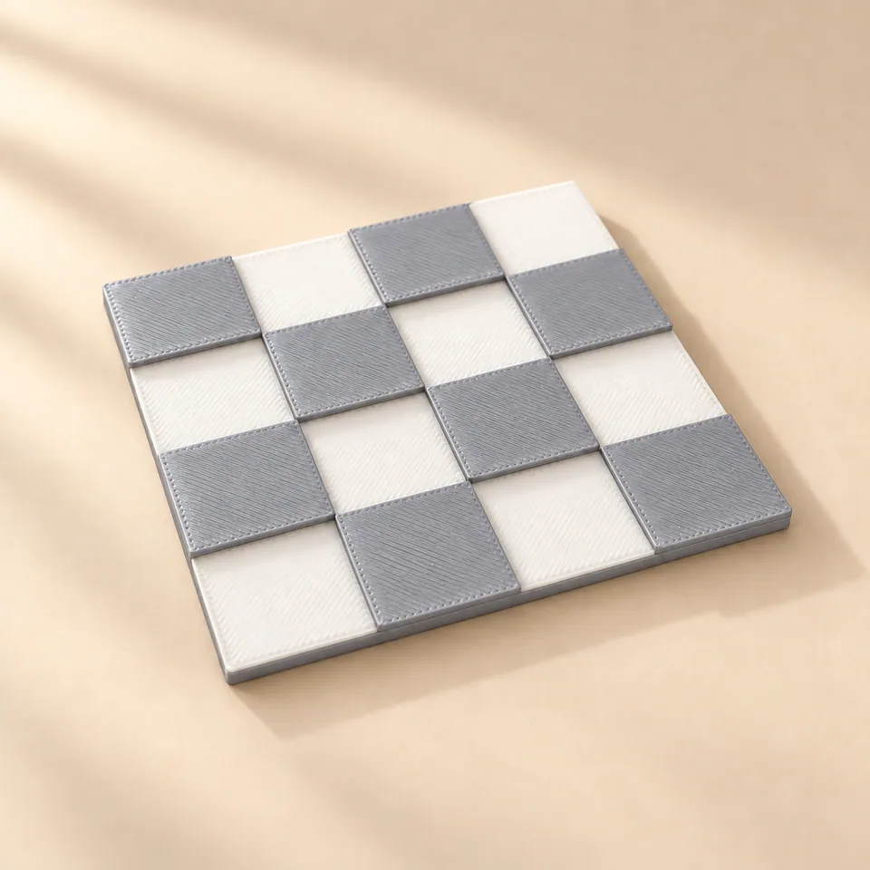 Gri Silk-Beyaz renklerinde damalı 3D baskı bardak altlığı